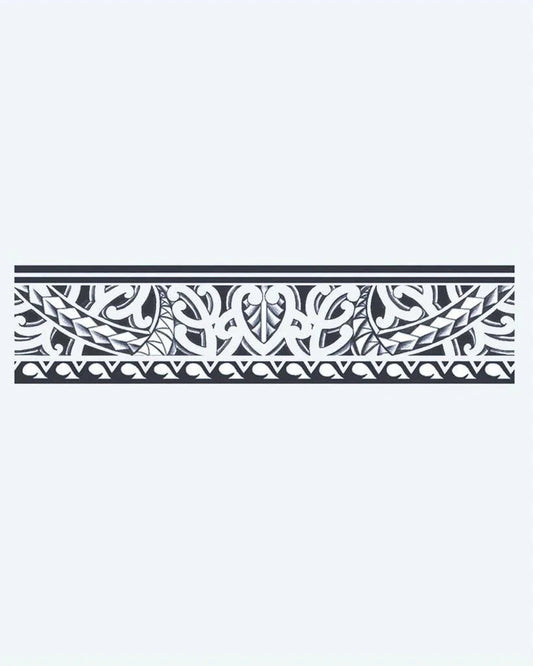 Maori Armband semi-permanent tattoo design by INKON – polynesian, armband, leaf, patterns, koru illustration, 2 x 9 in (5x23cm), available at inkon.co