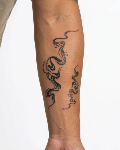 INKON Abstract Smoke Swirls semi-permanent tattoo applied on a man – 4 x 7 in (10x17cm) design, realistic ink look, lasts 10 days