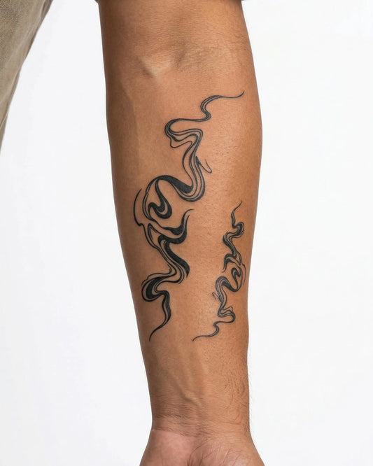 INKON Abstract Smoke Swirls semi-permanent tattoo applied on a man – 4 x 7 in (10x17cm) design, realistic ink look, lasts 10 days
