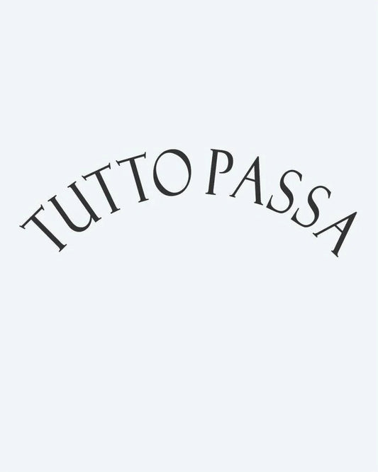 Tutto Passa semi-permanent tattoo design by INKON – stylish, italian, phrase, tutto, passa illustration, 3 x 4 in (6x11cm), available at inkon.co