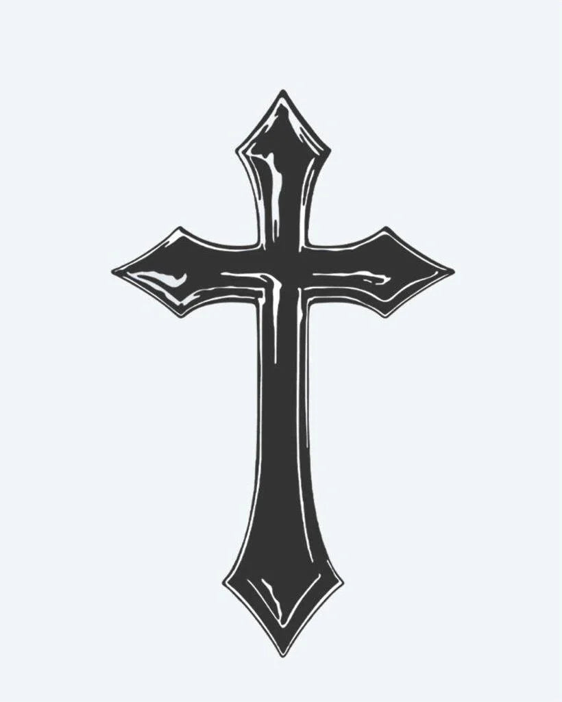 Gothic Cross semi-permanent tattoo design by INKON – gothic, cross, pointed, flared, ends illustration, 3 x 4 in (7x10cm), available at inkon.co