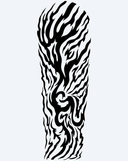 Tribal Flame Sleeve semi-permanent tattoo design by INKON – intense, tribal, flame, organic, fire illustration, 8 x 20 in (20x50cm), available at inkon.co