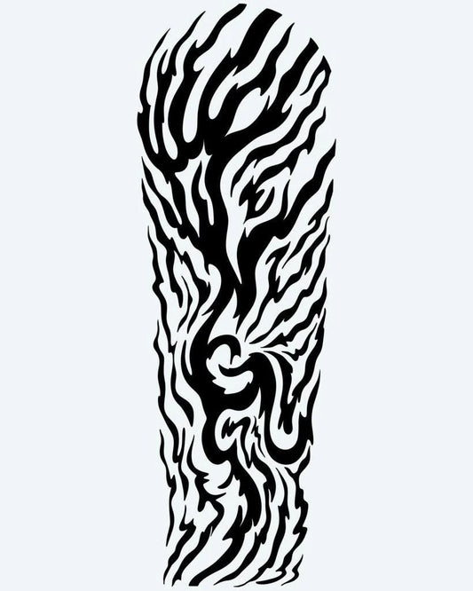 Tribal Flame Sleeve semi-permanent tattoo design by INKON – intense, tribal, flame, organic, fire illustration, 8 x 20 in (20x50cm), available at inkon.co