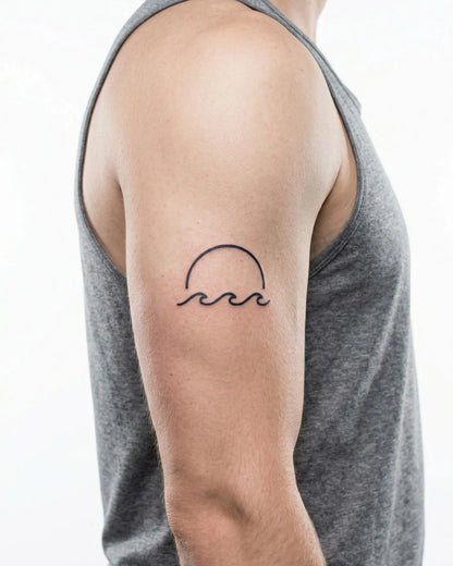 INKON Sunset & Waves semi-permanent tattoo applied on a man – 2 x 2 in (5x5cm) design, realistic ink look, lasts 10 days