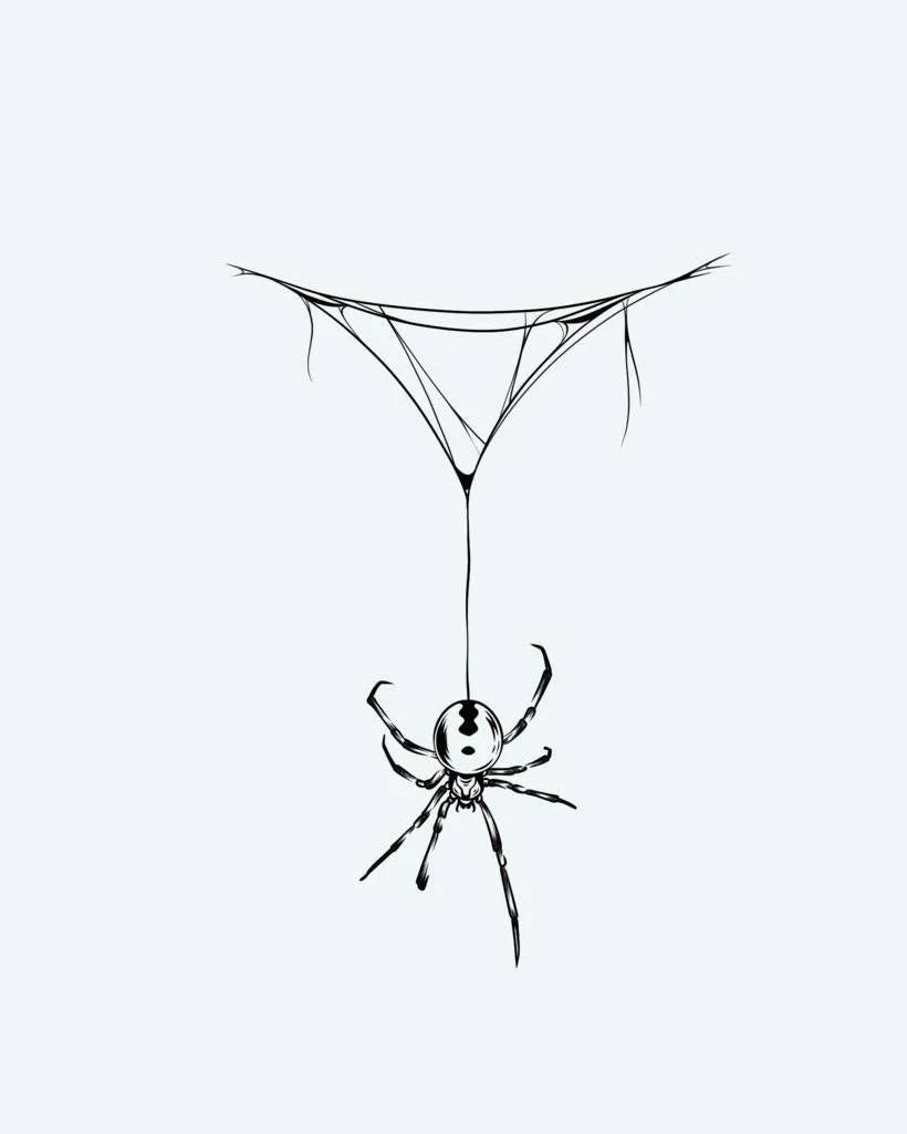 Venomous Spider Drop semi-permanent tattoo design by INKON – sharp, illustrative, blackwork, details, venomous illustration, 4 x 7 in (10x17cm), available at inkon.co