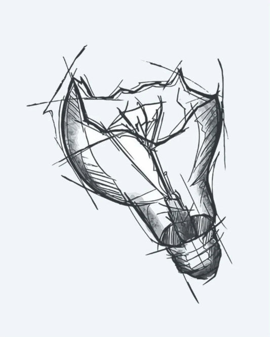 Broken Light Bulb semi-permanent tattoo design by INKON – sketchy, broken, light, bulb, illustrative illustration, 3 x 4 in (7x10cm), available at inkon.co