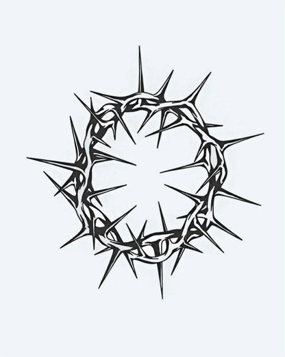 Crown of Thorns semi-permanent tattoo design by INKON – crown, thorns, circle, sharp, spikes illustration, 4 x 4 in (9x9cm), available at inkon.co