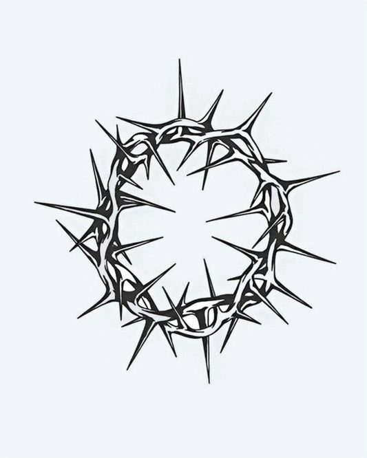 Crown of Thorns semi-permanent tattoo design by INKON – crown, thorns, circle, sharp, spikes illustration, 4 x 4 in (9x9cm), available at inkon.co