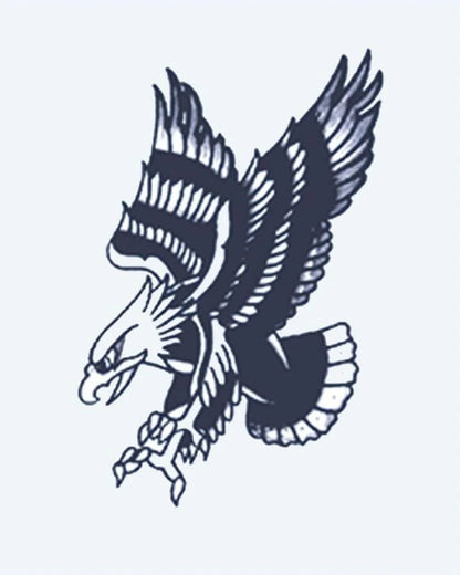 Swooping Eagle semi-permanent tattoo design by INKON – american, eagle, dive, outstretched, talons illustration, 2 x 2 in (5x5cm), available at inkon.co