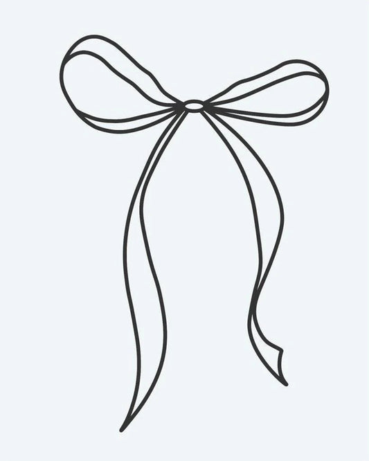 Ribbon Bow semi-permanent tattoo design by INKON – ribbon, flowing, tails, delicate, line illustration, 2 x 2 in (5x5cm), available at inkon.co