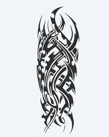 Cyber Tribal semi-permanent tattoo design by INKON – dynamic, full, sleeve, sweeping, tribal illustration, 8 x 20 in (20x50cm), available at inkon.co