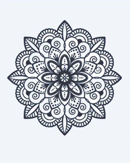 Mandala Flower semi-permanent tattoo design by INKON – mandala, flower, layered, petal, patterns illustration, 2 x 2 in (5x5cm), available at inkon.co