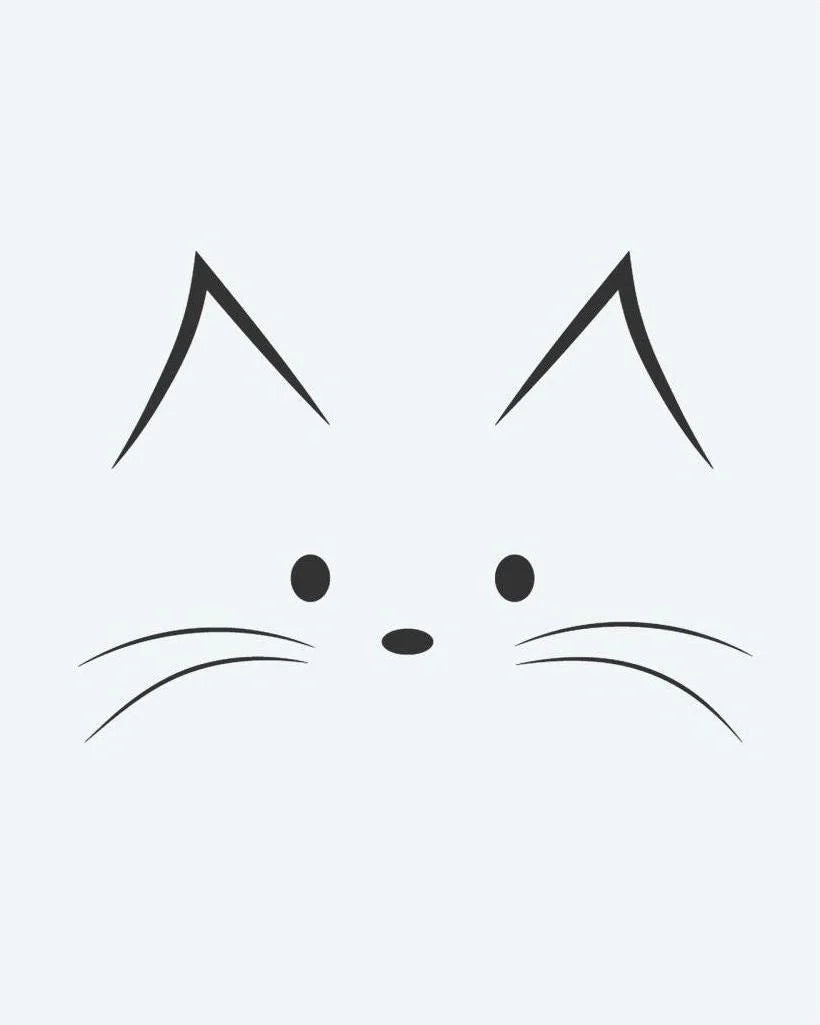 Cat Face semi-permanent tattoo design by INKON – minimalist, face, pointed, ears, eyes illustration, 2 x 2 in (5x5cm), available at inkon.co