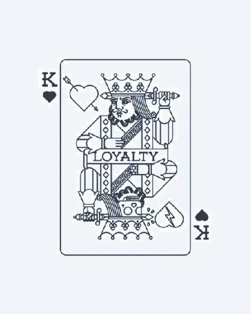 King of Hearts - Loyalty semi-permanent tattoo design by INKON – creative, king, hearts, playing, card illustration, 3 x 4 in (7x10cm), available at inkon.co