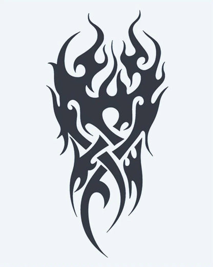 Tribal Flames semi-permanent tattoo design by INKON – tribal, flame, interwoven, celtic, knot illustration, 4 x 7 in (10x17cm), available at inkon.co
