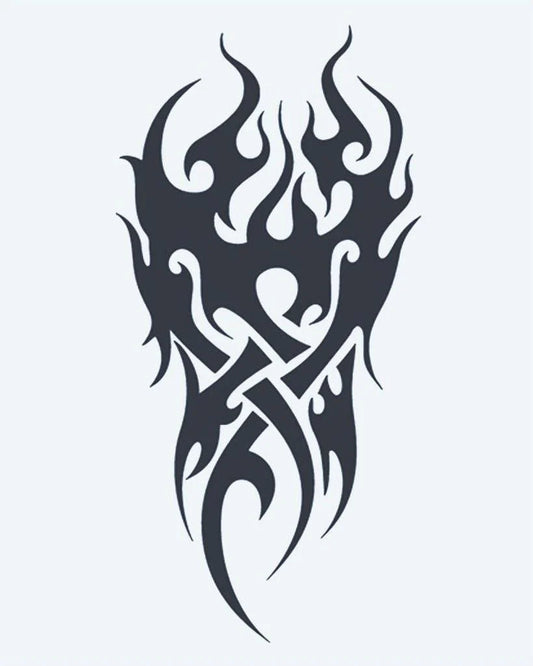 Tribal Flames semi-permanent tattoo design by INKON – tribal, flame, interwoven, celtic, knot illustration, 4 x 7 in (10x17cm), available at inkon.co
