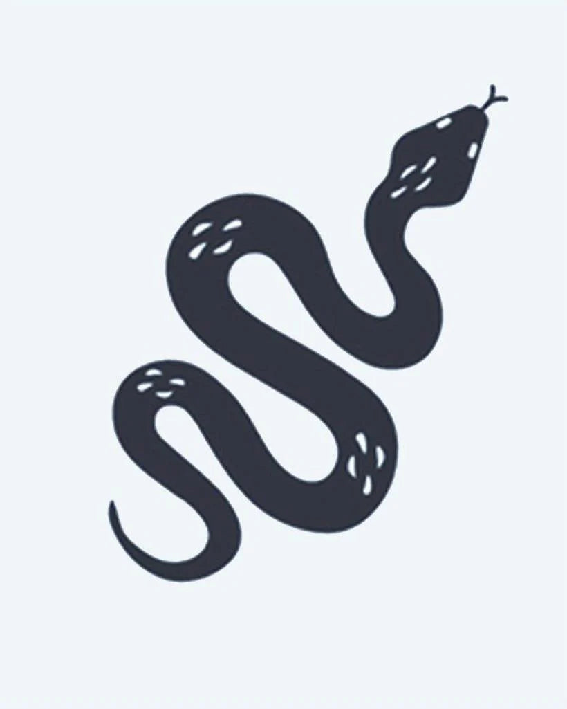 Serpent Silhouette semi-permanent tattoo design by INKON – coiling, serpent, minimalist, silhouette, subtle illustration, 2 x 2 in (5x5cm), available at inkon.co