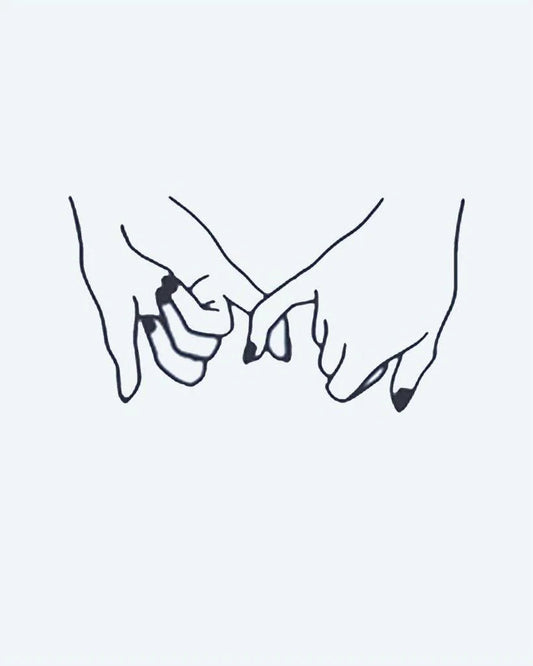 Pinky Promise semi-permanent tattoo design by INKON – sweet, pinky, promise, showing, hands illustration, 2 x 2 in (5x5cm), available at inkon.co